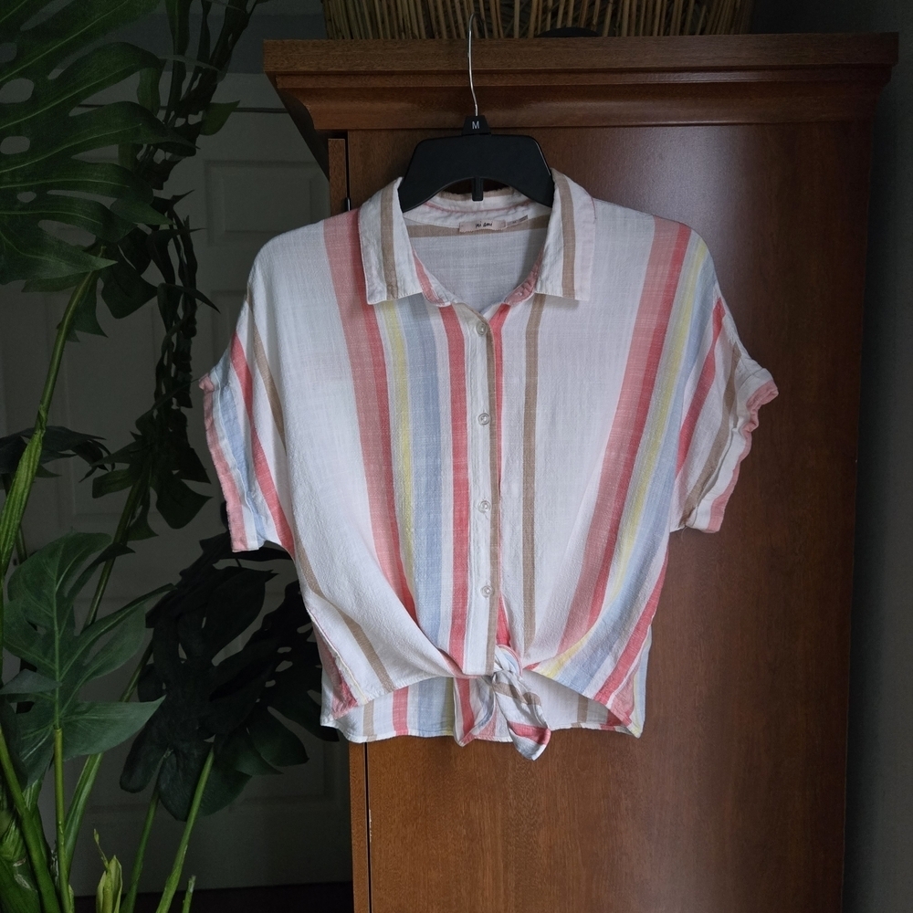 Mi ami Multicolor Striped Tie Front Crop Top